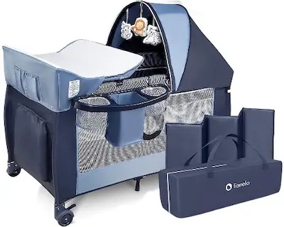  Hauck Sleep N Play Go Plus Cuna de viaje portátil, cama  plegable compacta, móvil, con ruedas, colchón plegable y bolsa de  almacenamiento, color azul marino : Bebés